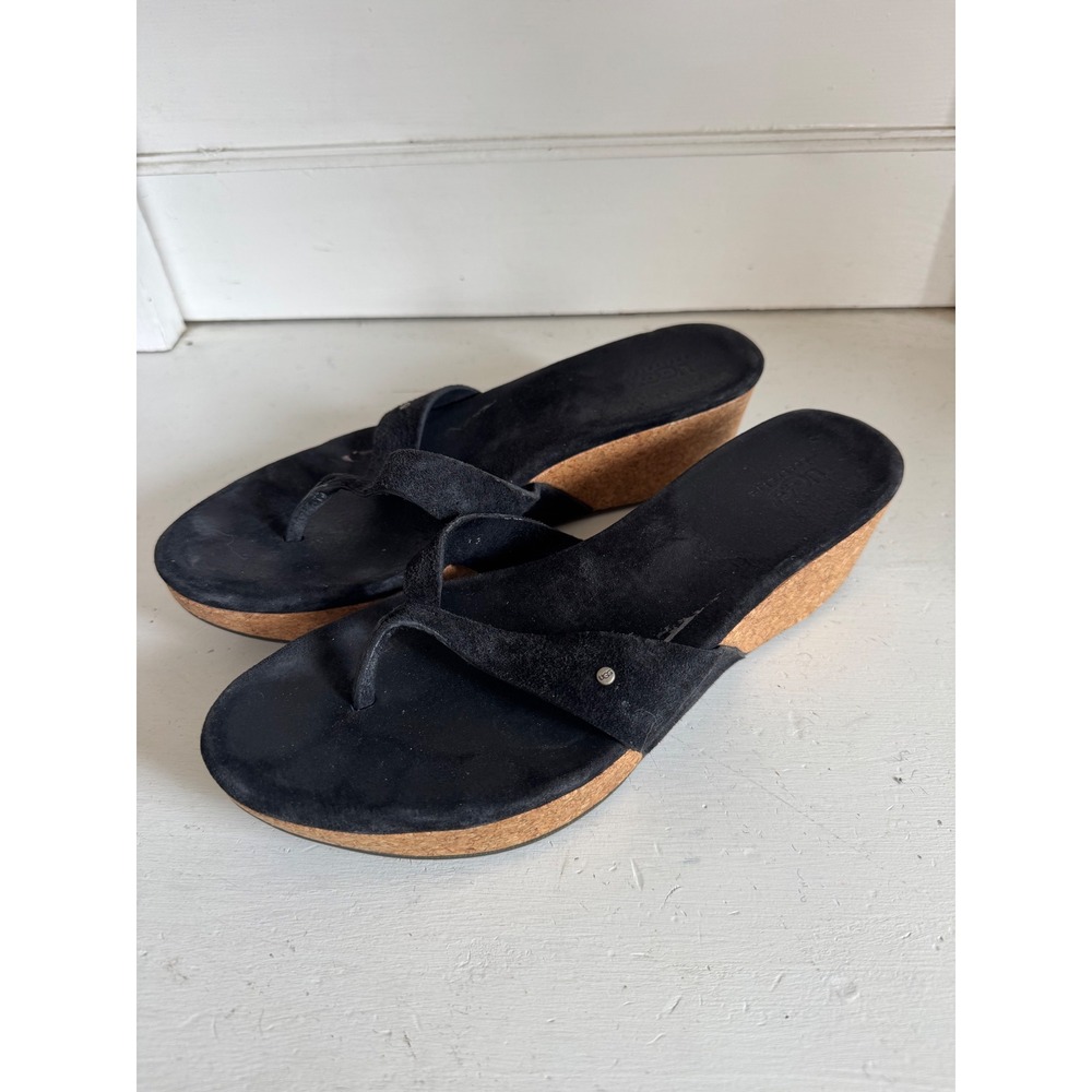 UGG‎ Brooks black suede cork wedge sandals Size 8